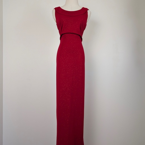 90s Red Glitter Maxi Dress Sleeveless Open Back Slit Floor Length Bodycon - Picture 13 of 13